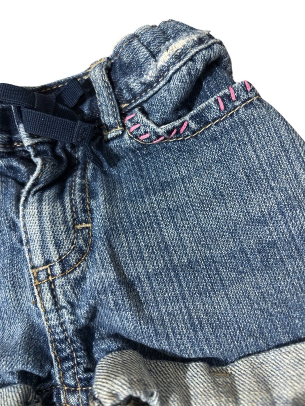 Denim Rolled-Cuff Shorts with Pink Stitch Detail Size 18m - Picture 3 of 5